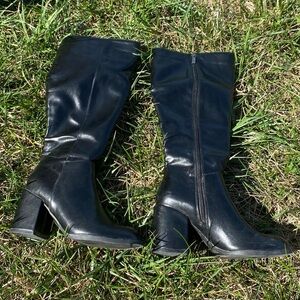 Black Leather Knee-High Boots